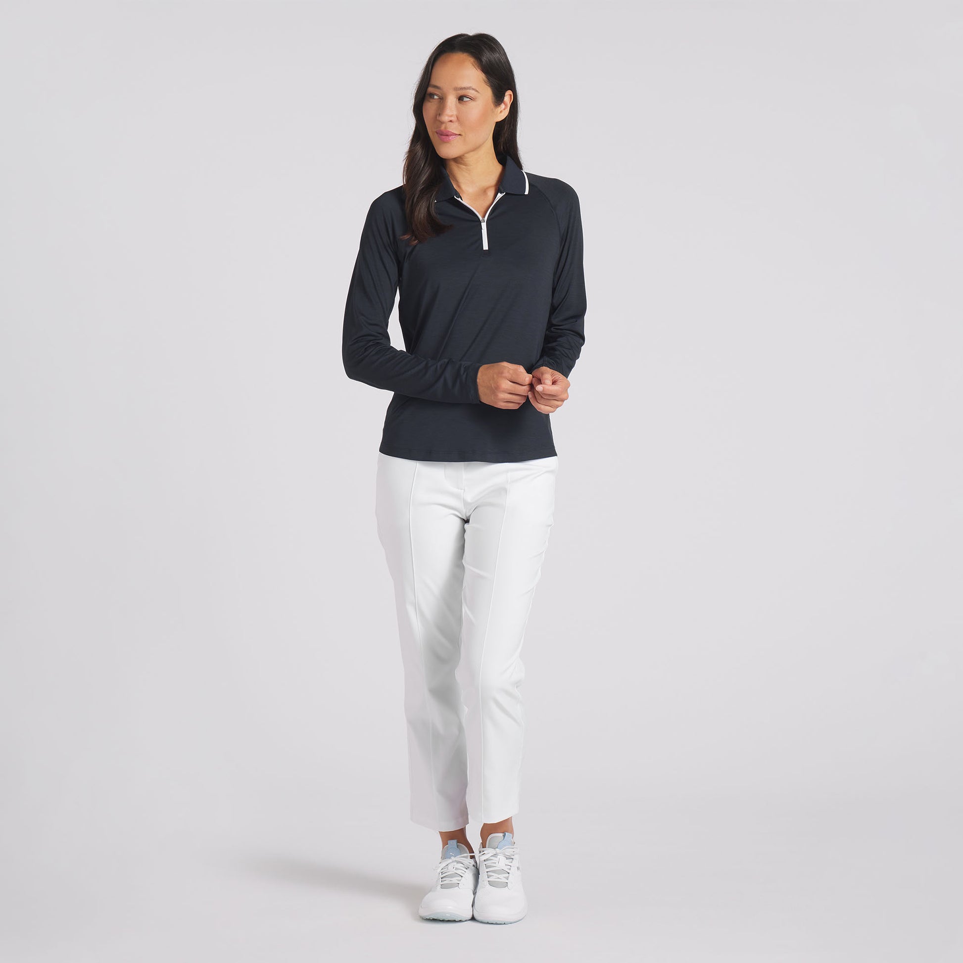 Puma Golf Ladies Long Sleeve Zip-Neck Top in Deep Navy