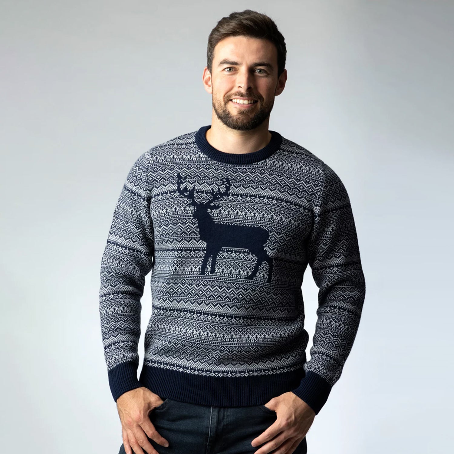 Glenmuir Mens Merino Blend Festive Fairisle Sweater in Navy