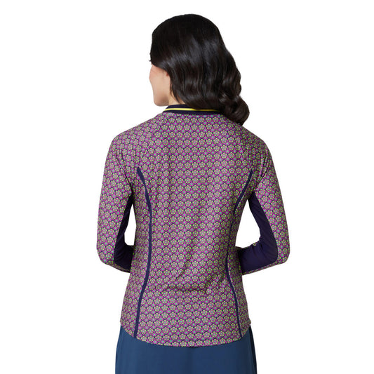 Original Penguin Women's Zip-Neck Navy Floral Print Golf Top - Last One Small Only Left