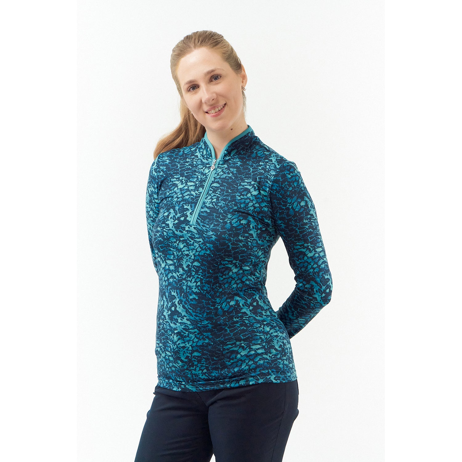 Pure Ladies Animal Print Long Sleeve Golf Polo