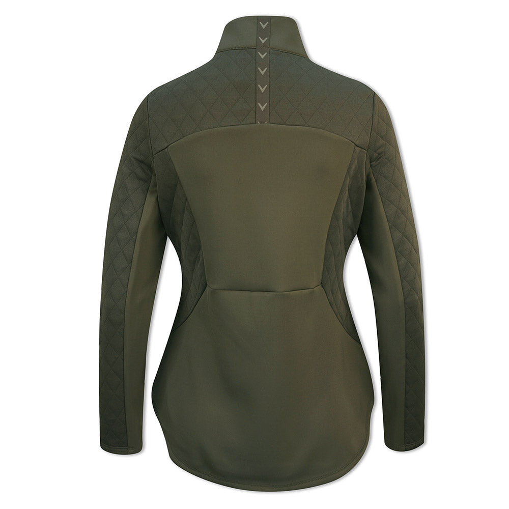 Callaway Ladies Long Sleeve Quilted Knit Stretch Zip Neck Top in Industrial Green