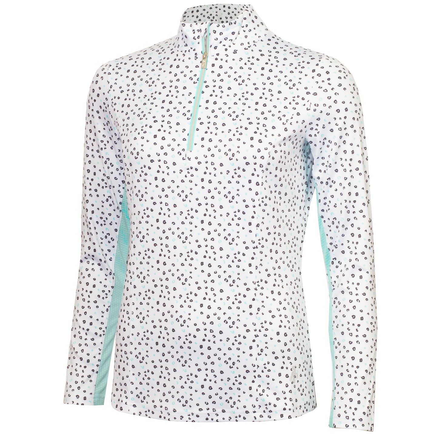 Green Lamb Ladies Abstract Leopard Print Zip Neck Golf Top