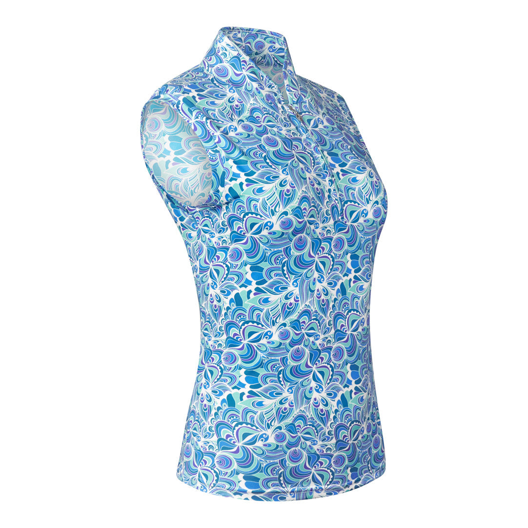 Pure Ladies Peacock Print Sleeveless Polo Shirt - Last One Large Only Left