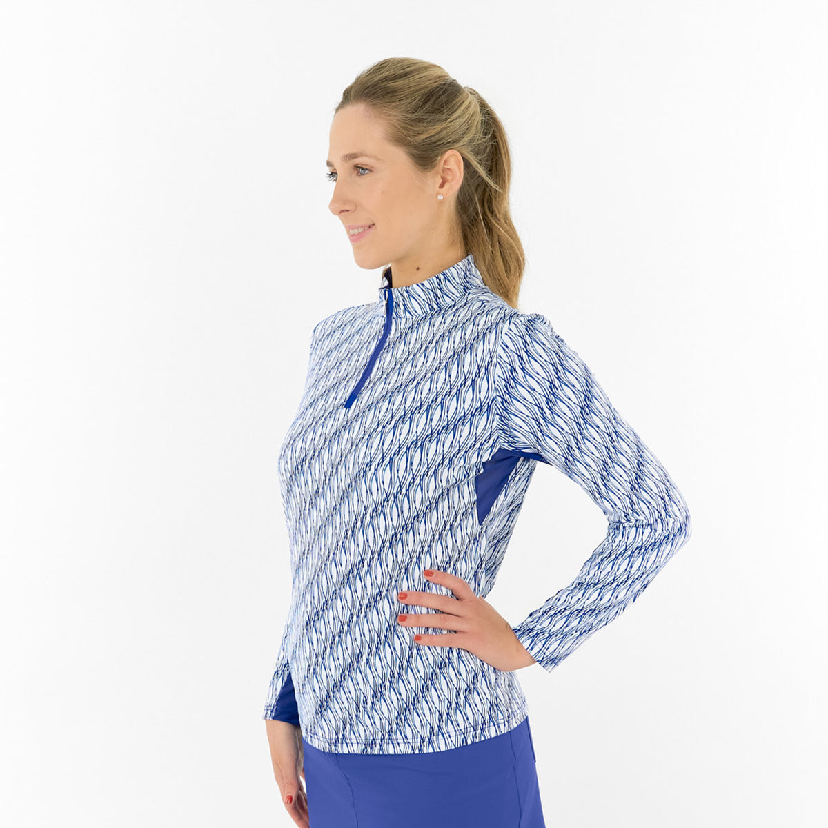 Pure Ladies Long Sleeve Golf Top with Mesh Panels for Breathable Comfort & Sleek Style
