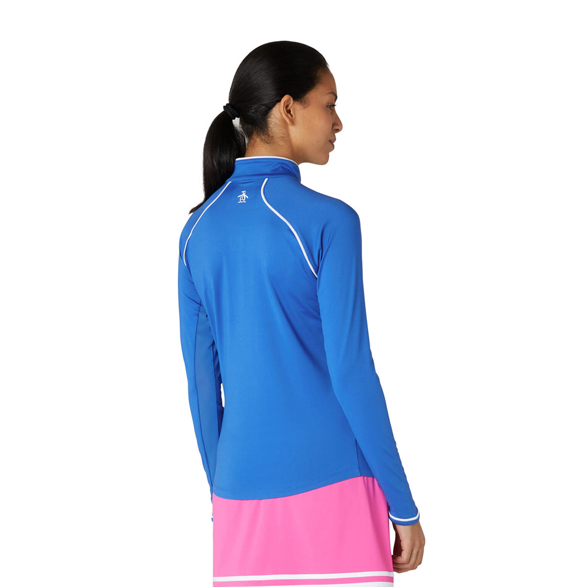 Original Penguin Ladies Long Sleeve Mesh Panel Zip Top in Nebulas Blue