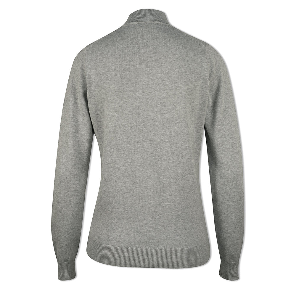 Glenmuir Ladies 100% Cotton Half-Zip Sweater in Light Grey Marl