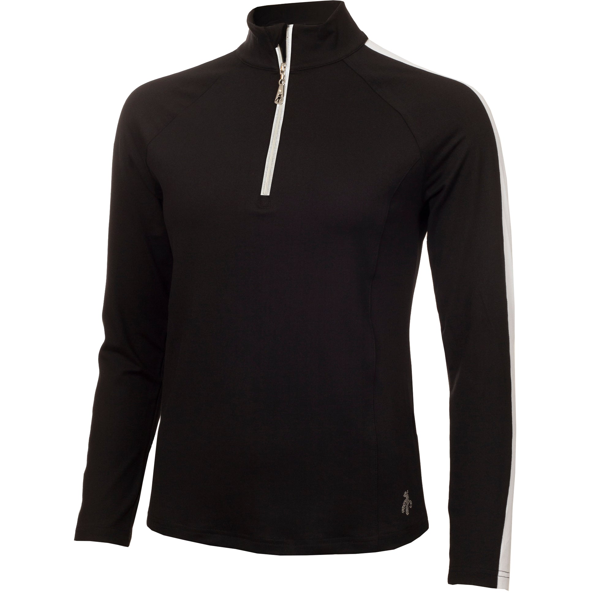 Green Lamb Ladies 1/4 Zip Neck Top with Contrast Stripes in Black/White