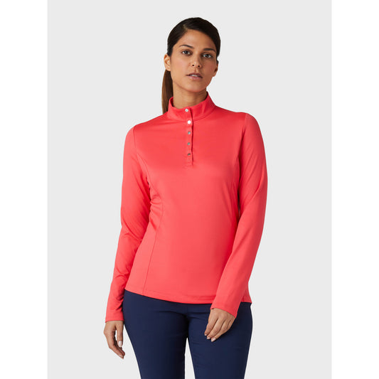 Callaway Ladies Thermal Long Sleeve Fleece Back Jersey Polo in Paradise Pink