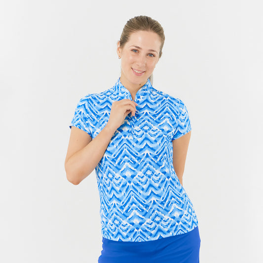 Pure Ladies Cap Sleeve Polo in Aztec Style Print