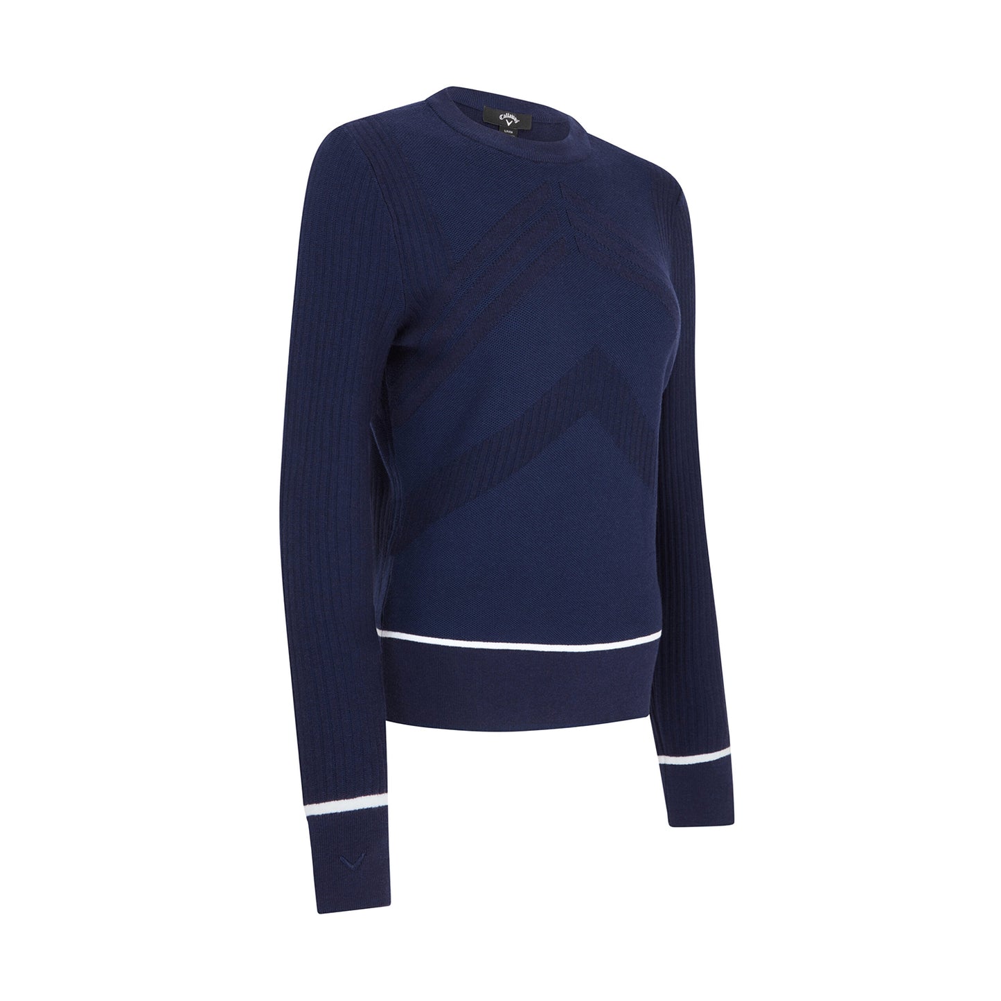 Callaway Ladies Cotton blend Chevron Sweater in Navy with Contrast Tipping