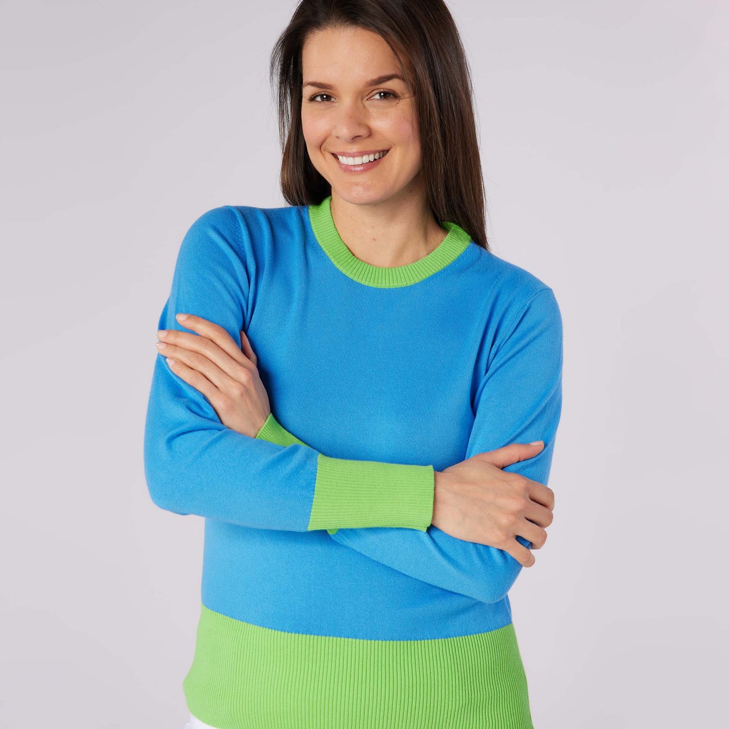 Swing Out Sister Ladies Colour Block Knitted Sweater - Feminine Comfort & Course Ready Style
