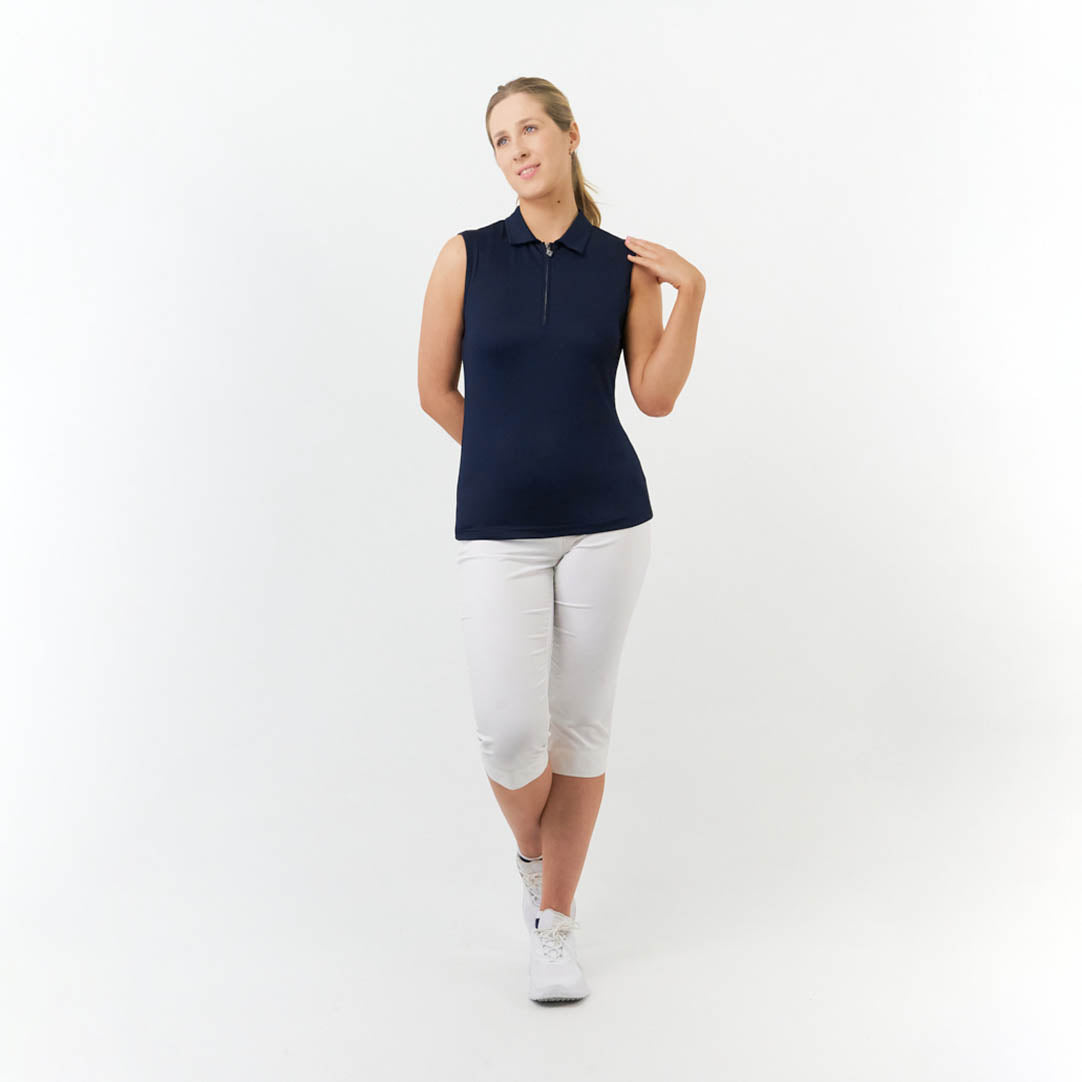 Pure Golf Ladies Silky Soft Sleeveless Polo in Navy