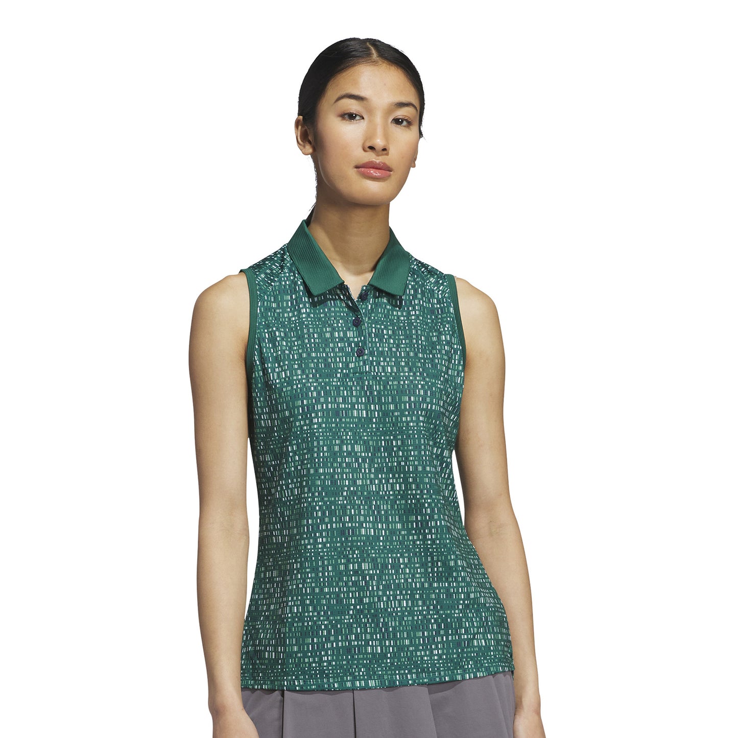 adidas Ladies Sleeveless Digitized Print Golf Polo in Collegiate Green