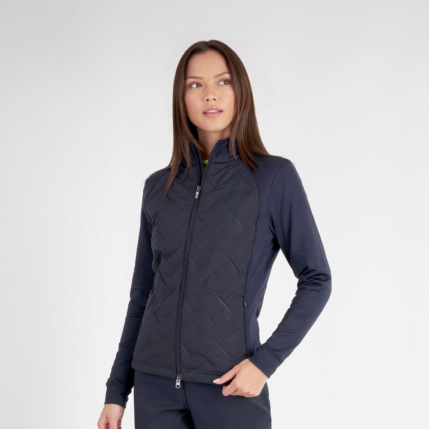 Green Lamb Womens Hybrid Jacket with Debossed Linear Pattern