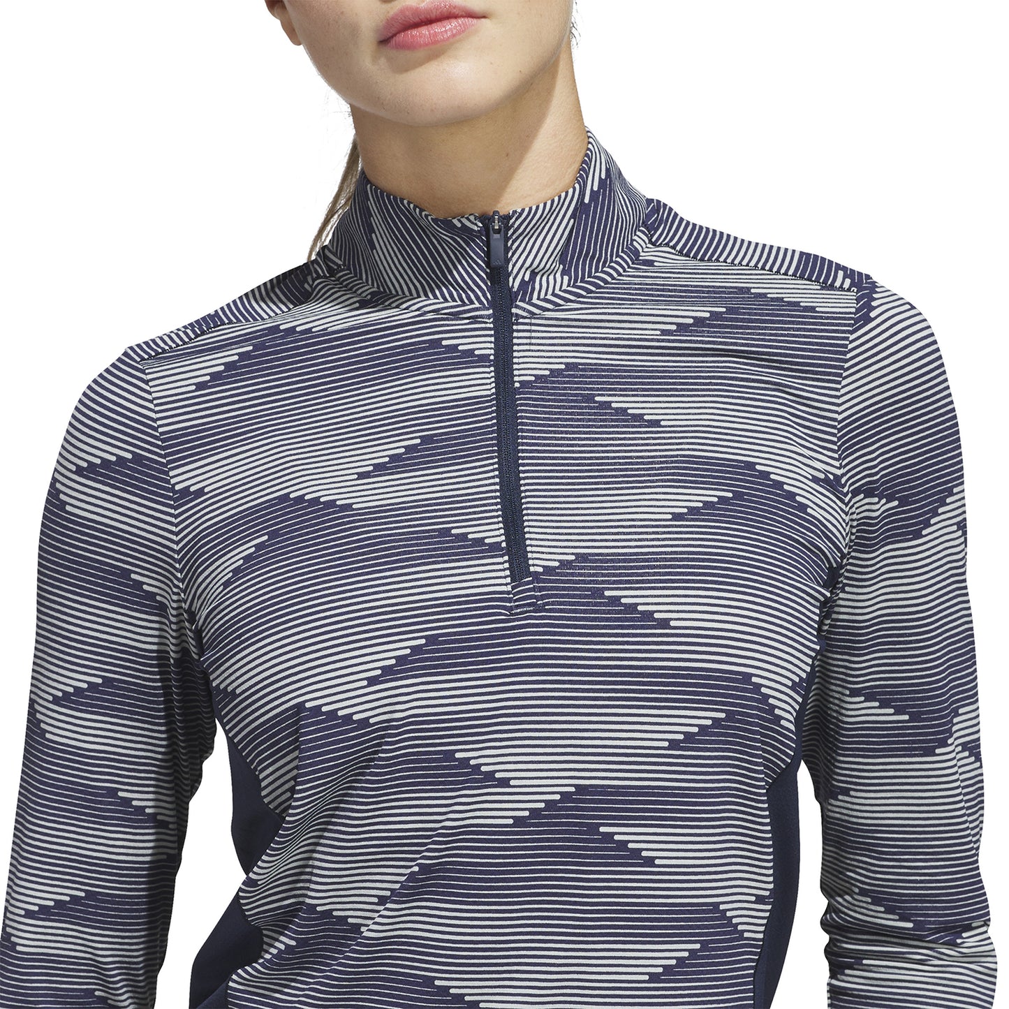 adidas Golf Women's Navy Zip-Neck Top with Abstract Linear Print