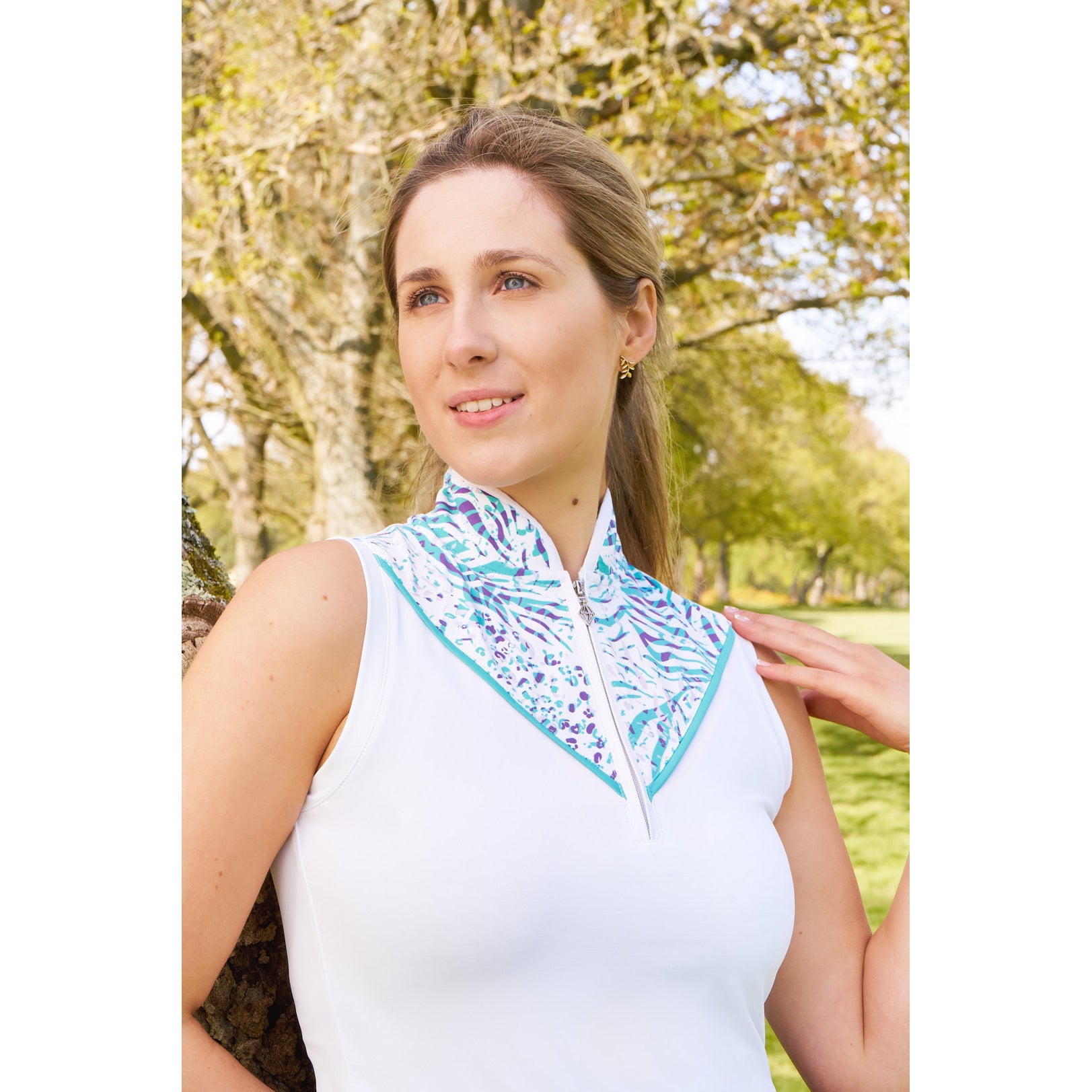 Pure Sleeveless Polo with Fierce Fusion Print Neckline