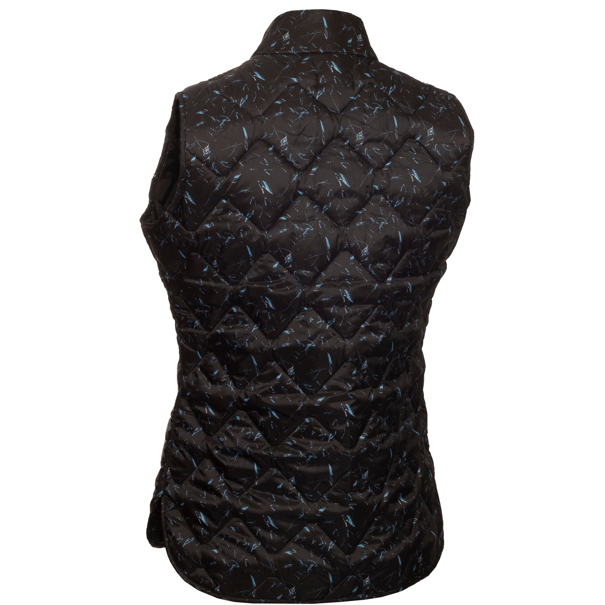 Green Lamb Ladies Thermo Windbarrier Quilted Gilet in Black Leaf Print