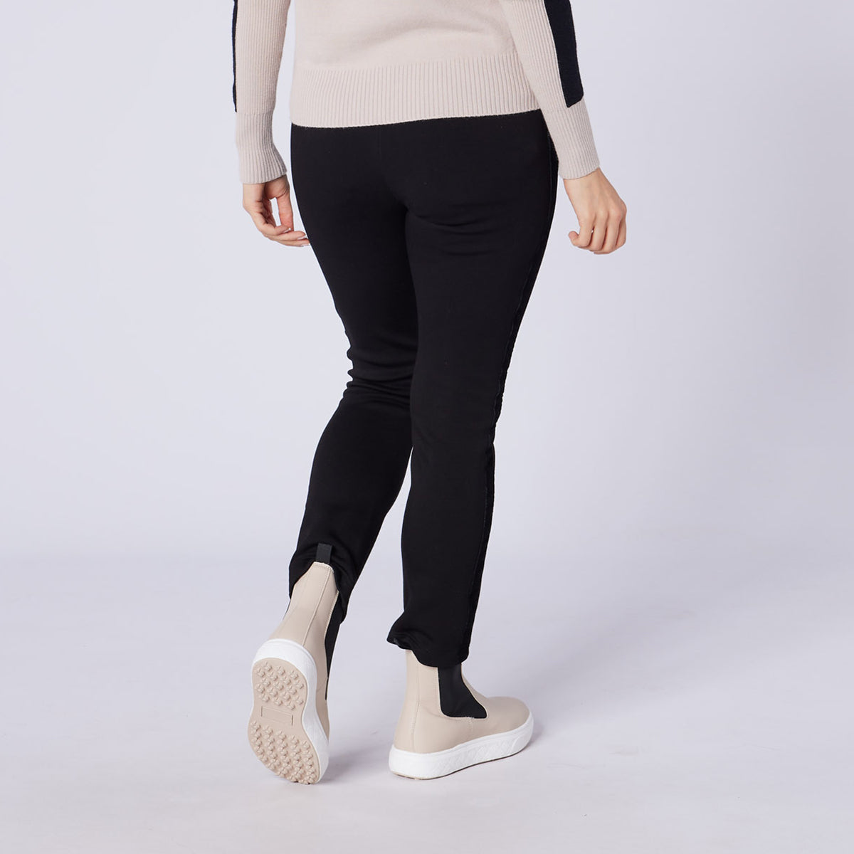 Swing Out Sister Thermal Pull-On Fleece Backed Trousers with Side Stripe in Pitch Black