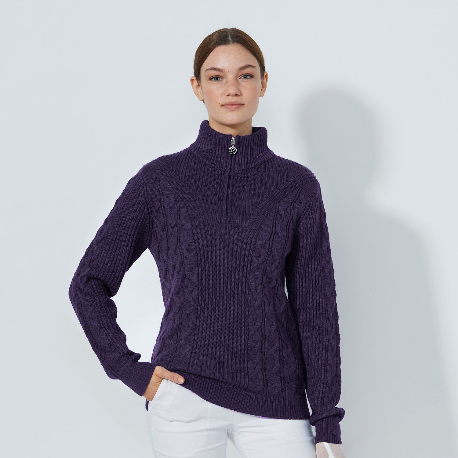 Daily Sports Ladies Half Zip Cable Knit Sweater 