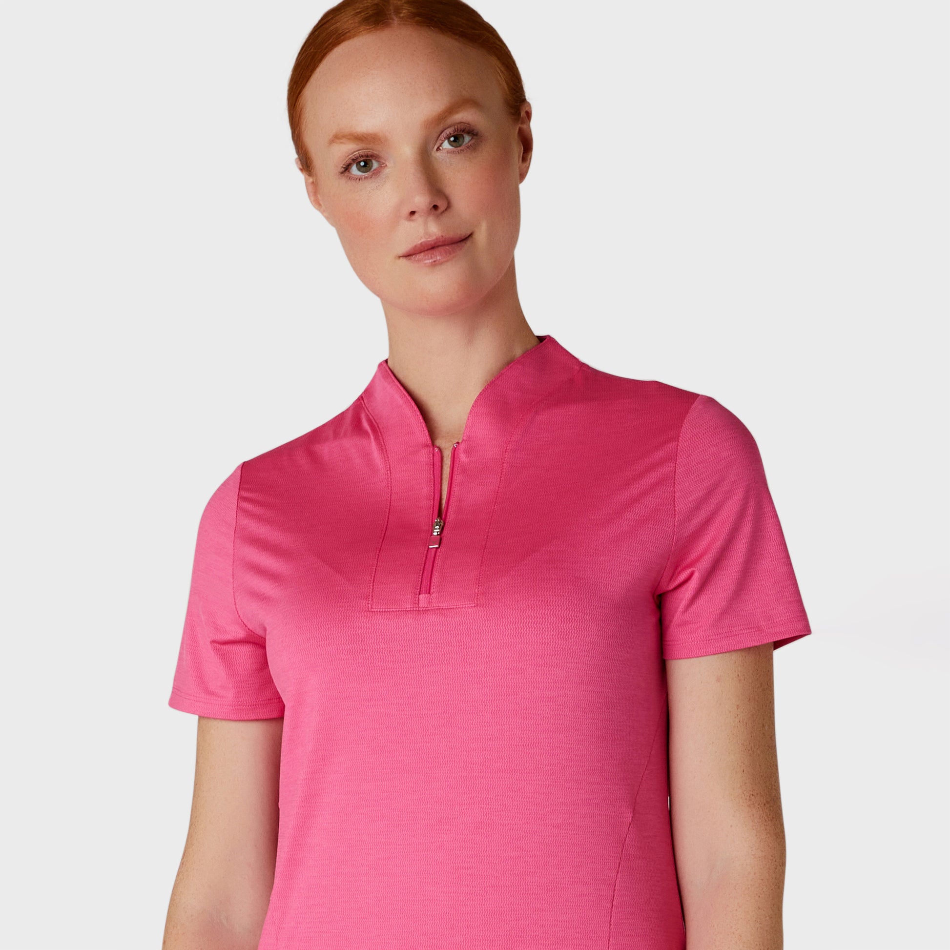 Callaway Ladies Tonal Textured Golf Polo in Pink Peacock with Zip Neck