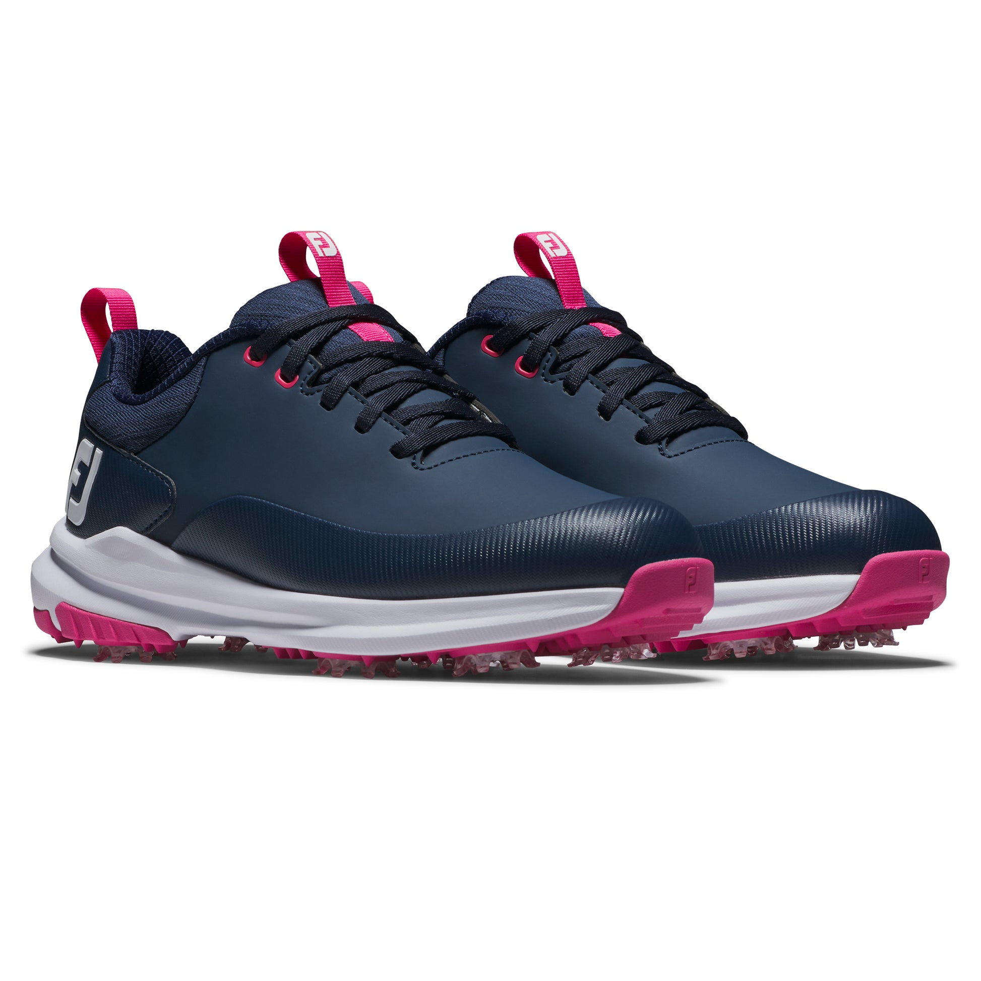 FootJoy Ladies Waterproof Wide Fit Tour Rival Golf Shoe in Navy & Pink with SoftSpikes