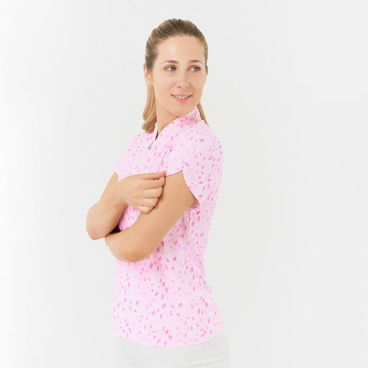 Pure Golf Ladies Cap Sleeve Polo in Floating Petal Print