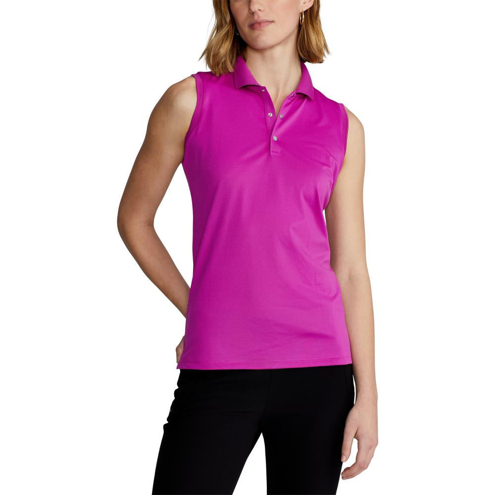 Ralph Lauren Ladies Sleeveless Pique Polo in Bright Pink - Last One Large Only Left