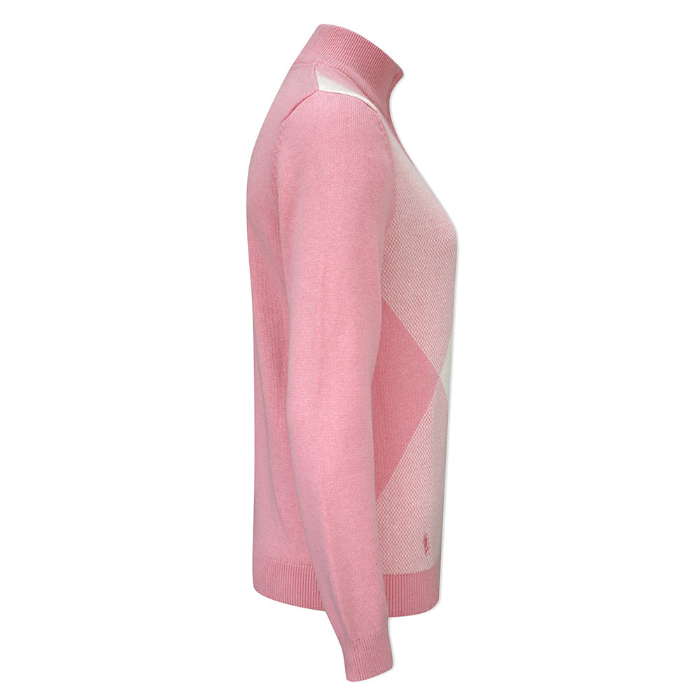 Diamond Argyle Zip-Neck Sweater with Cashmere in Candy & White