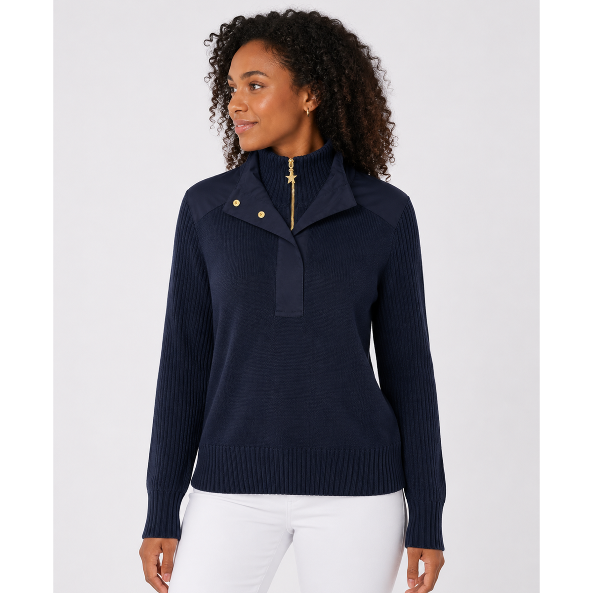 Swing Out Sister Knitted Lined Sweater with Double Layered Neck Line