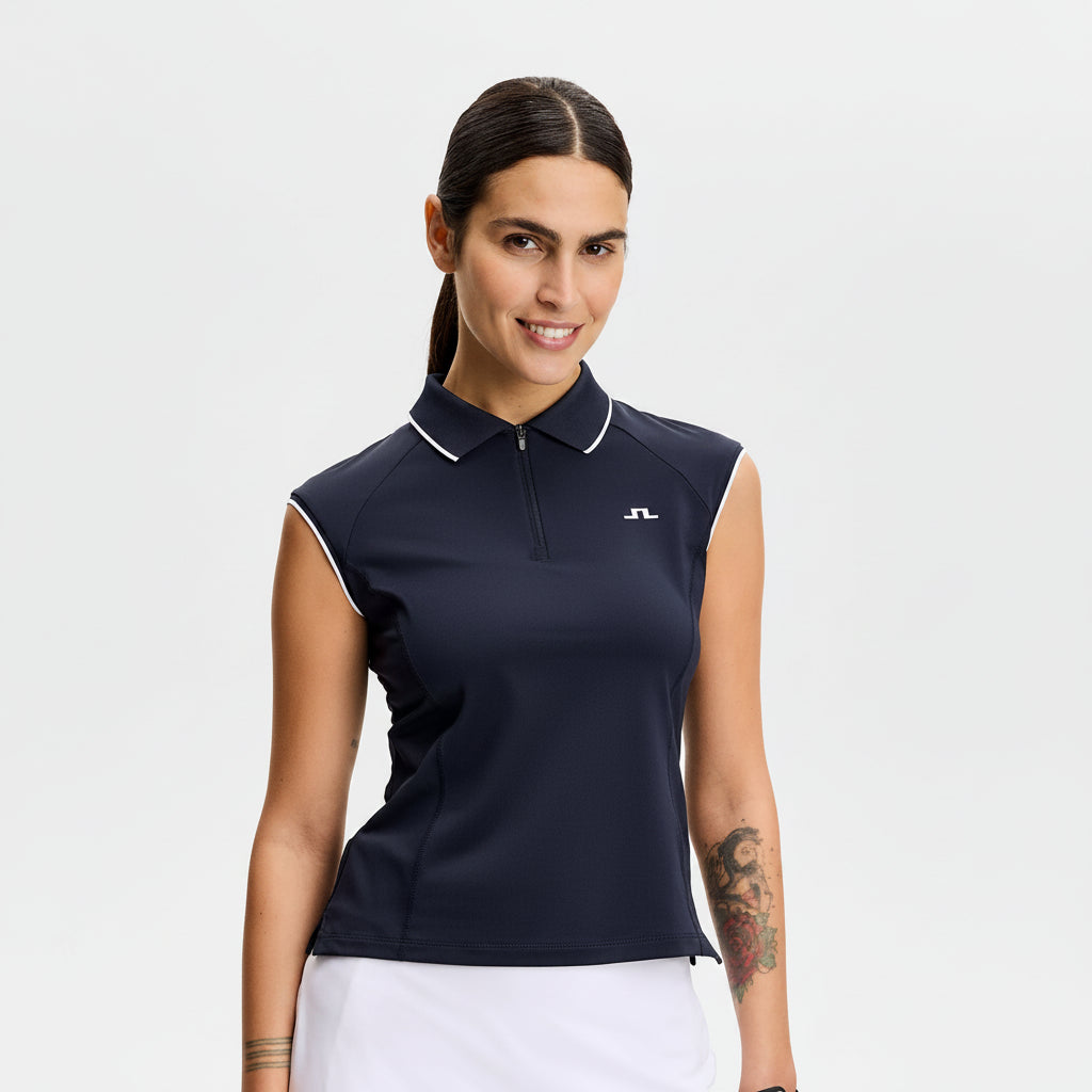 J.Lindeberg Ladies Navy Cap Sleeve Polo for Graceful Performance, On the Course & Beyond