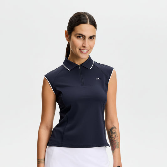 J.Lindeberg Ladies Navy Cap Sleeve Polo for Graceful Performance, On the Course & Beyond