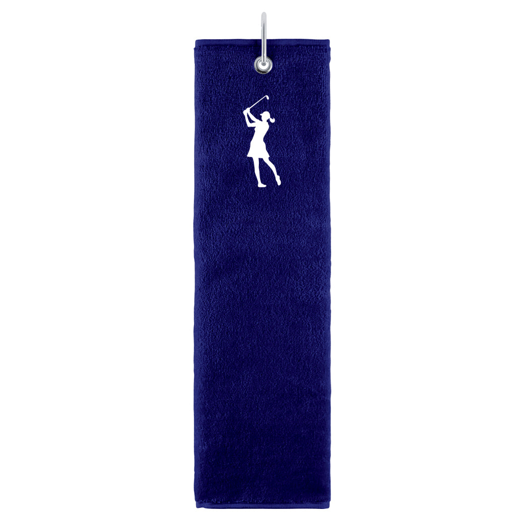 Surprizeshop Lady Golfer Embroidered Tri-Fold Golf Towel in Navy