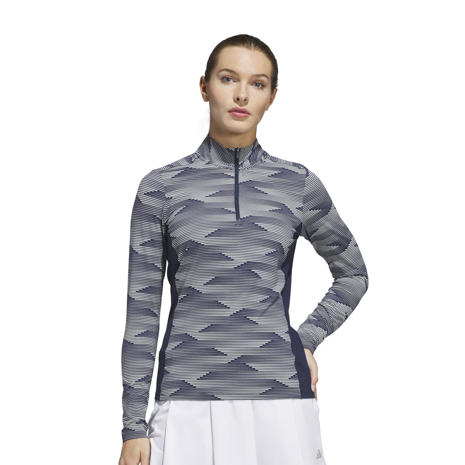 adidas Golf Women's Navy Zip-Neck Top with Abstract Linear Print