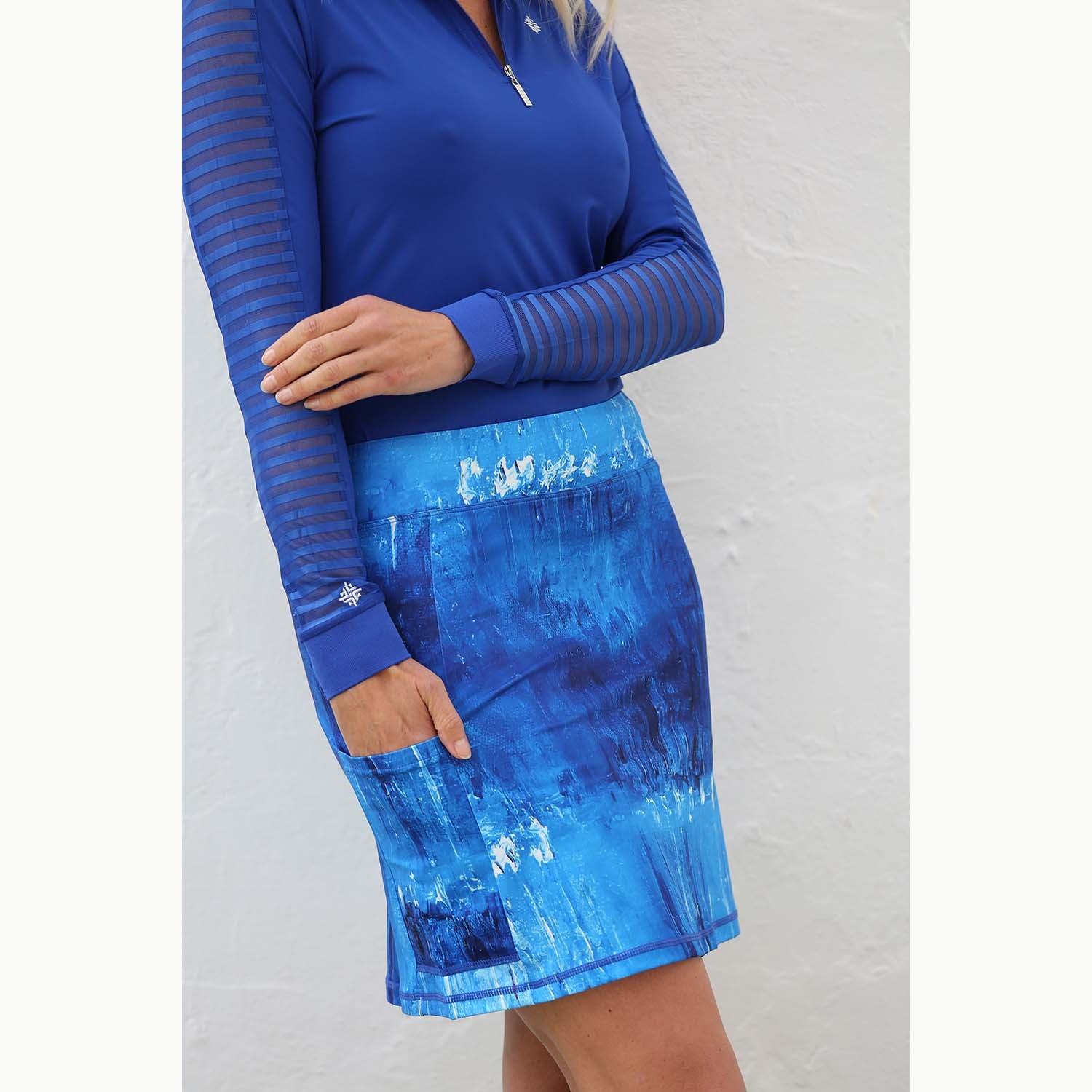 Famara Ladies Pull-On Skort in Abstract Harbourside Print in Blue Lagoon