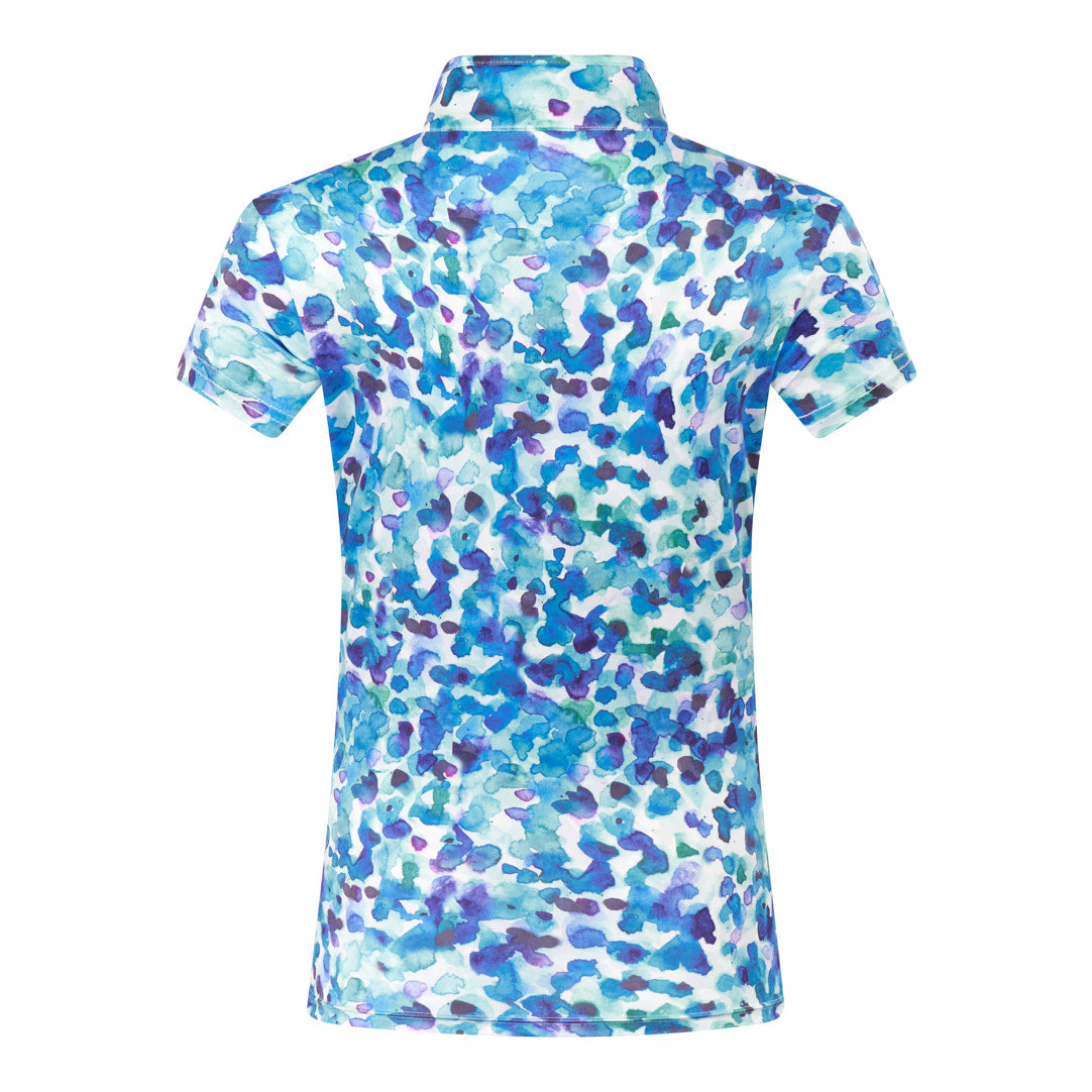 Pure Golf Cap Sleeve Zip Neck Top in Dappled Ocean Print