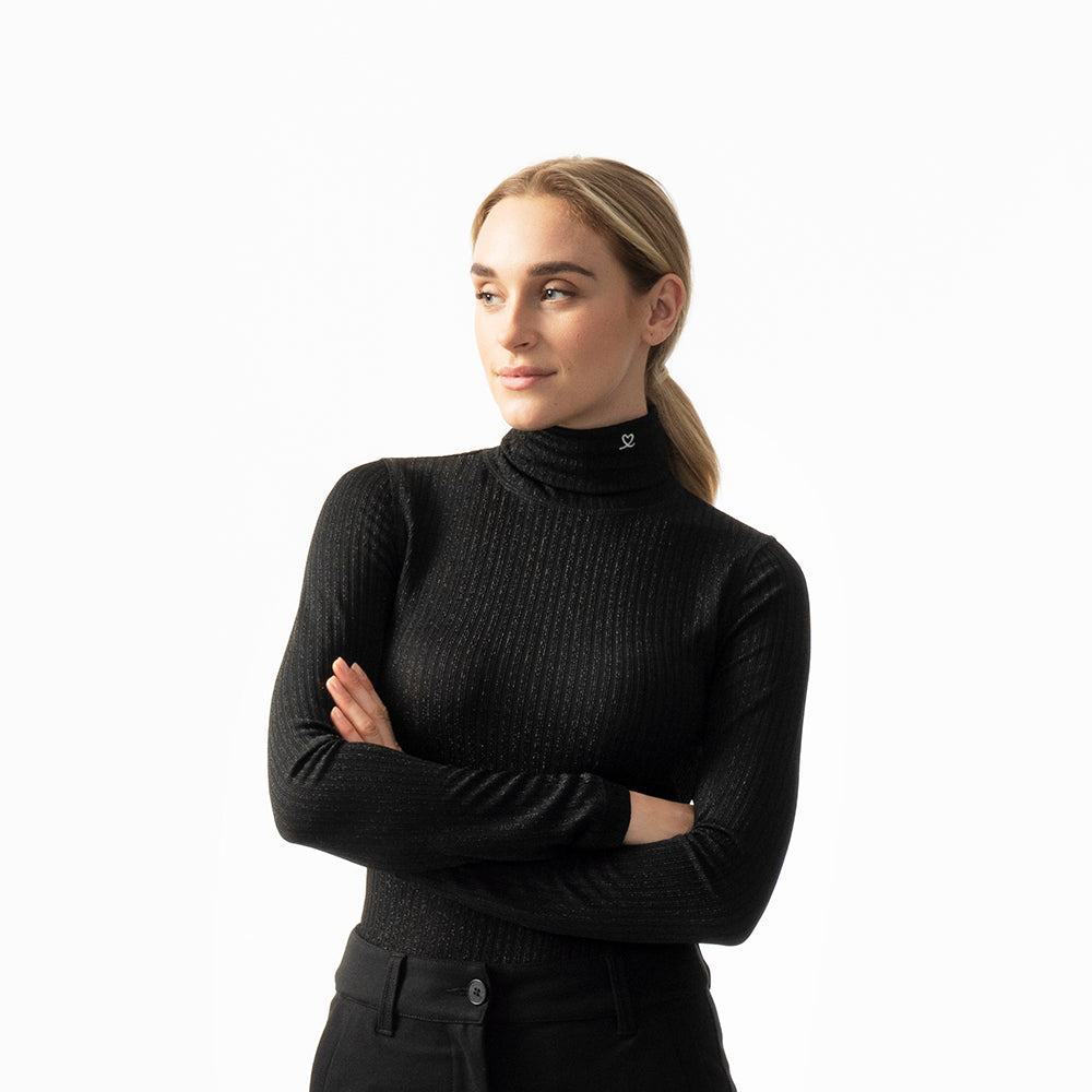 Daily Sports Ladies Long Sleeve Roll-Neck in Black with Silver Thread