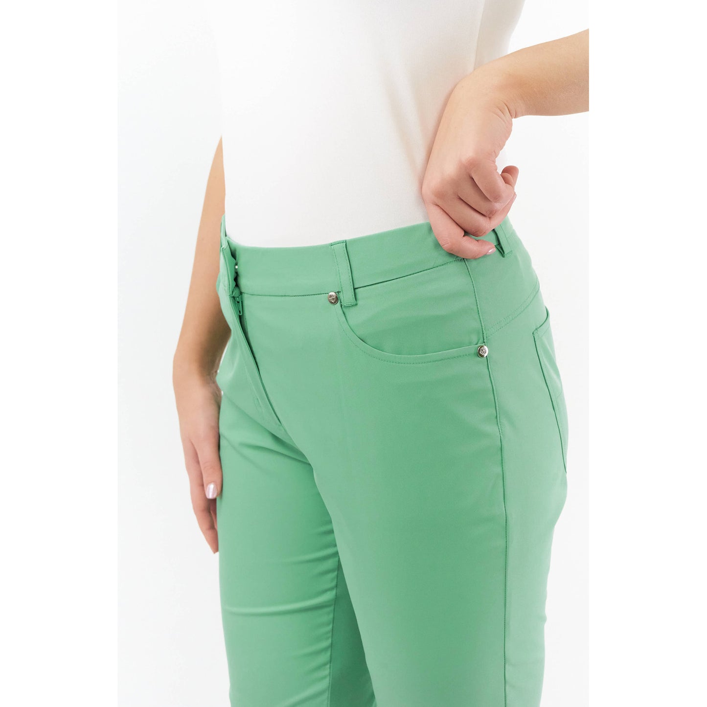 Pure Ladies Lightweight Sage Green Bermuda Shorts with Comfort Stretch