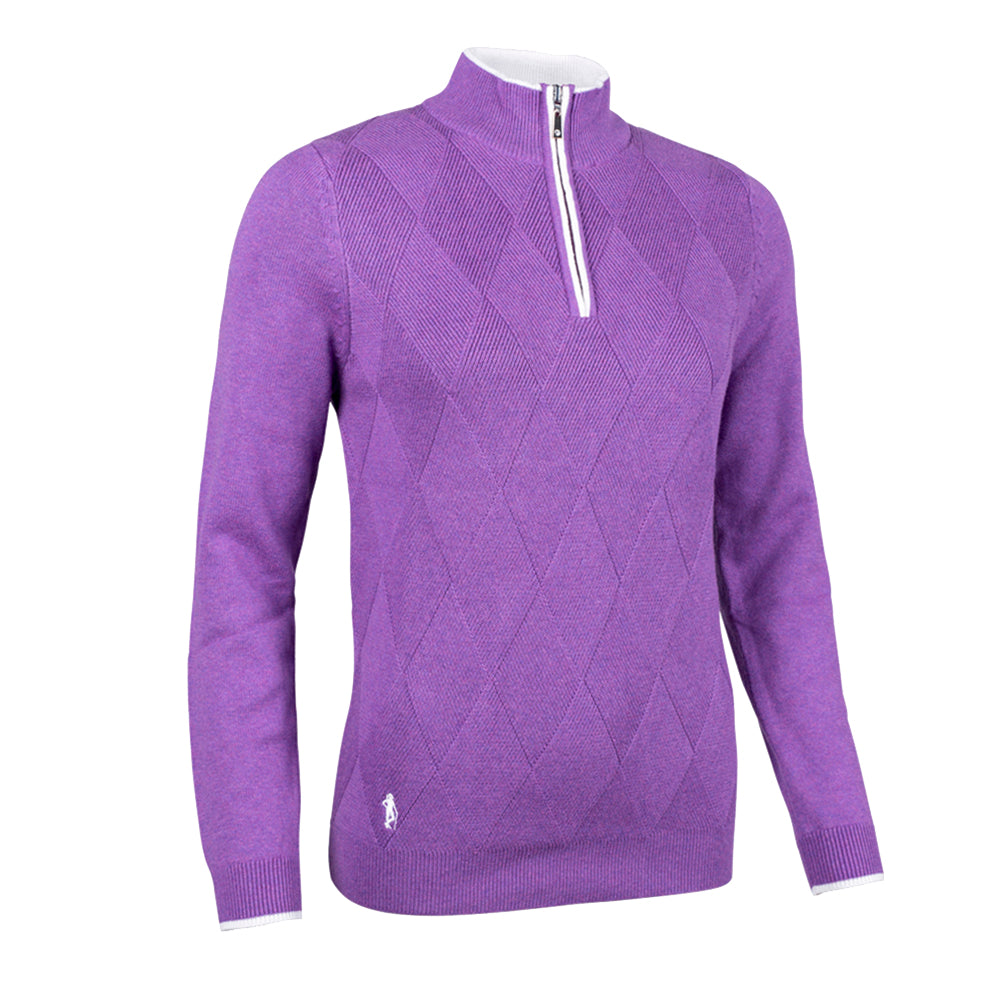 Glenmuir Ladies Long Sleeve Cashmere Blend Zip-Neck Sweater in Amethyst