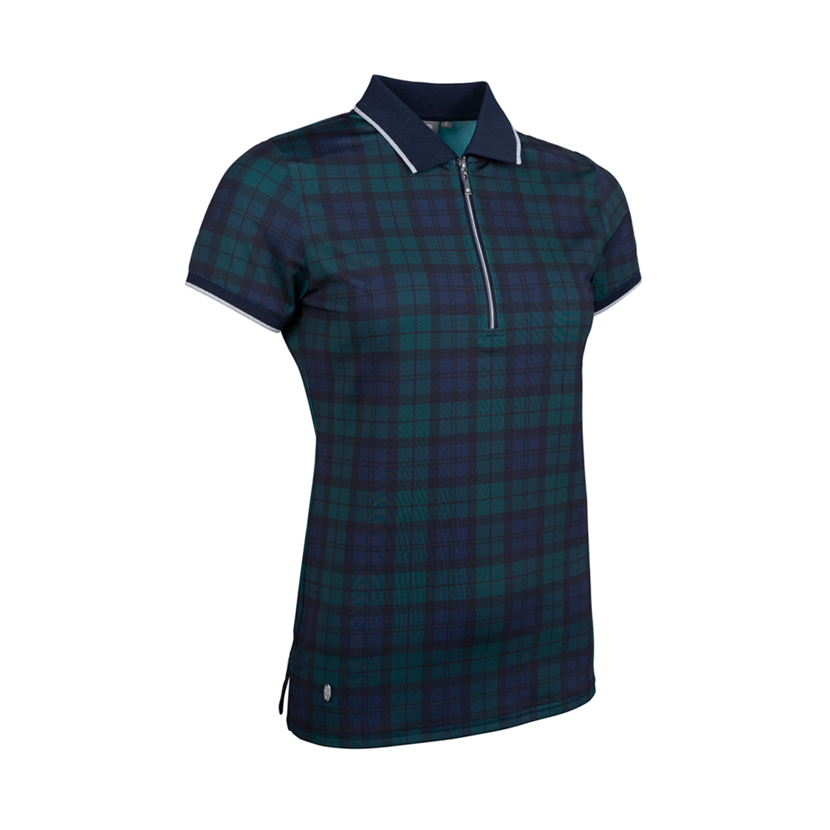 Glenmuir Navy Short Sleeve Polo with Tartan Print