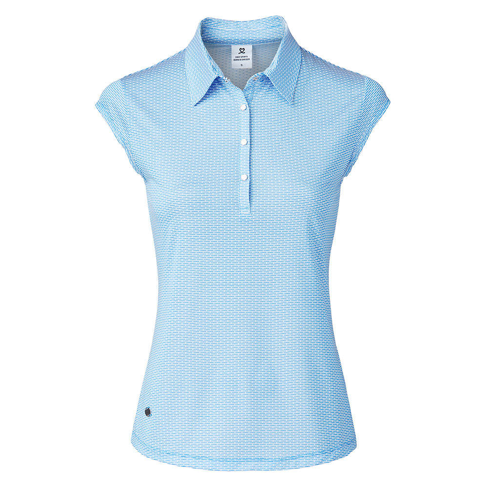 Daily Sports Ladies Sleeveless Golf Polo in Pacific Blue Print