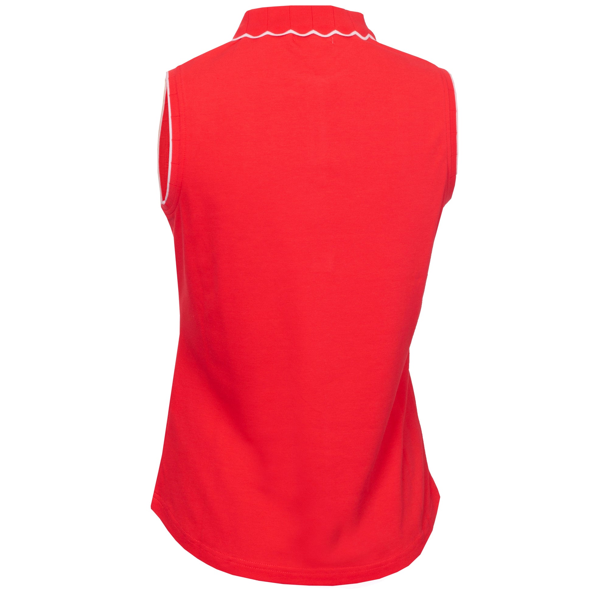 Green Lamb Ladies Sleeveless Polo with Scalloped Collar in Poppy