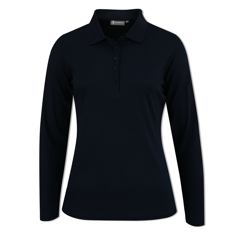 Glenmuir Ladies Long-Sleeve Pique Knit Polo with Stretch in Navy