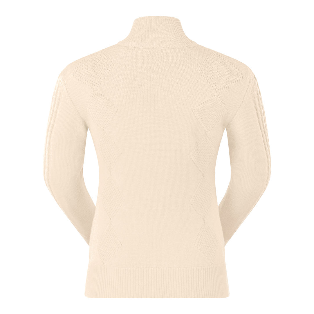 Pure Ladies Lined Zip-Neck Golf Sweater with Cable Knit Design