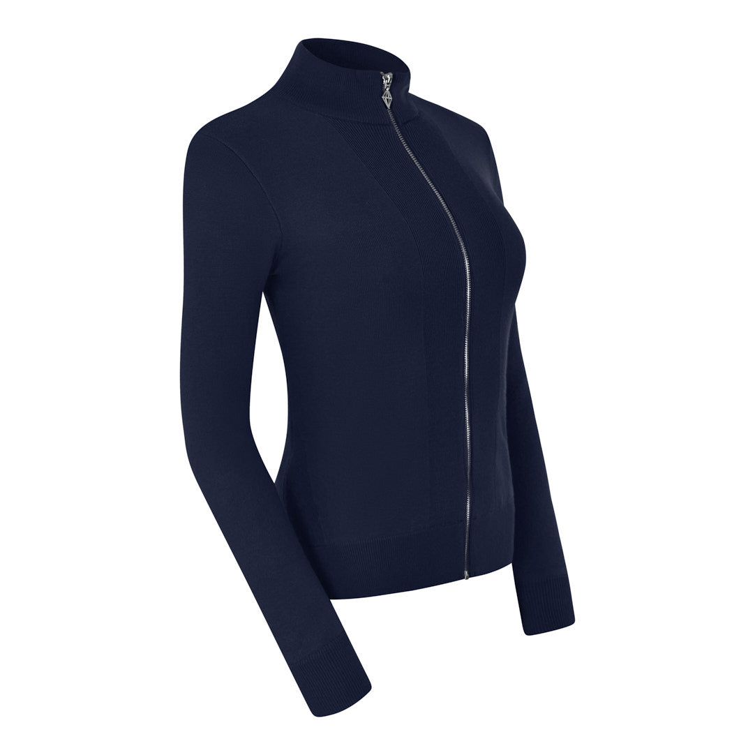 Pure Ladies Full Zip Lined Sweater in Navy