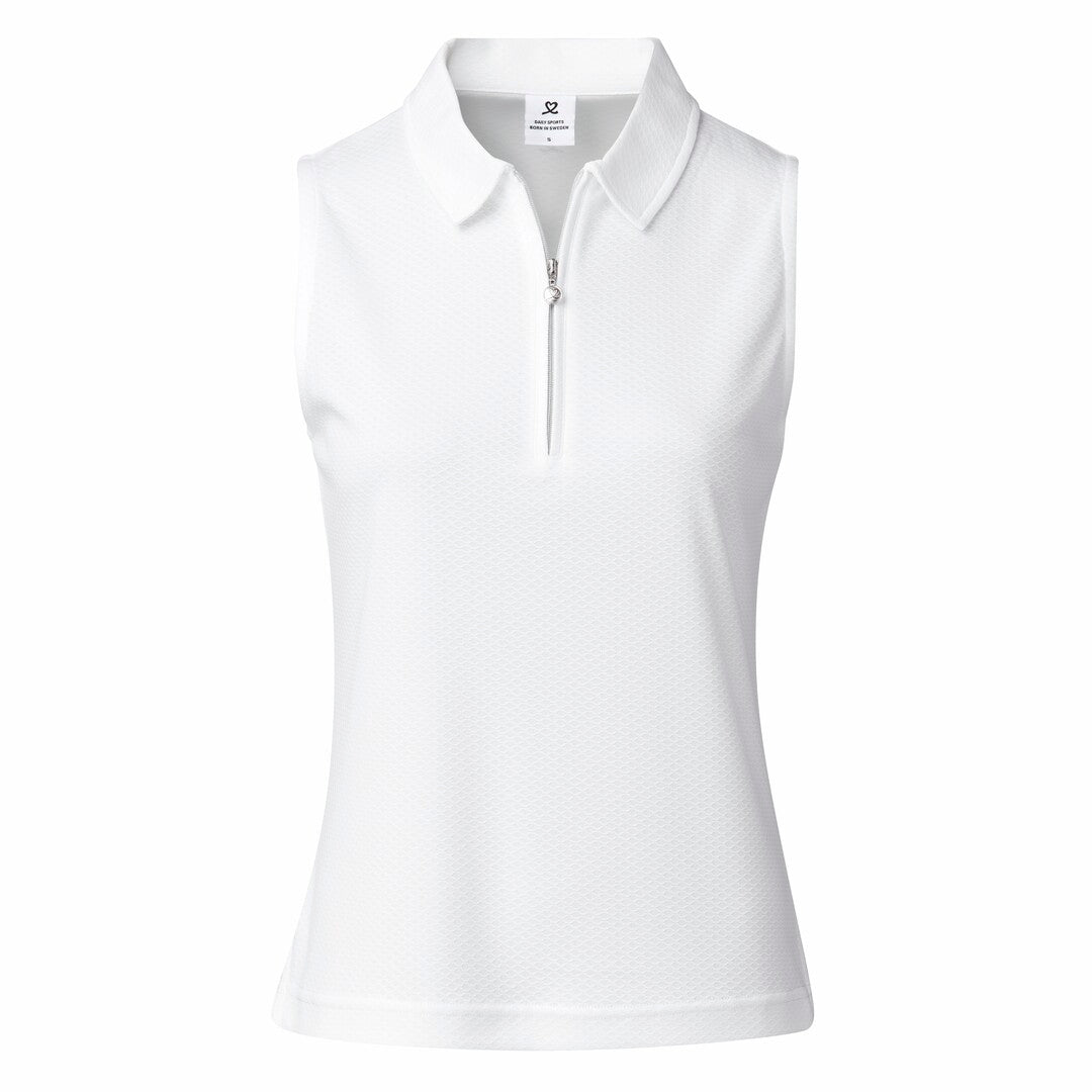 Daily Sports Honeycomb Structured Sleeveless Polo Shirt in White