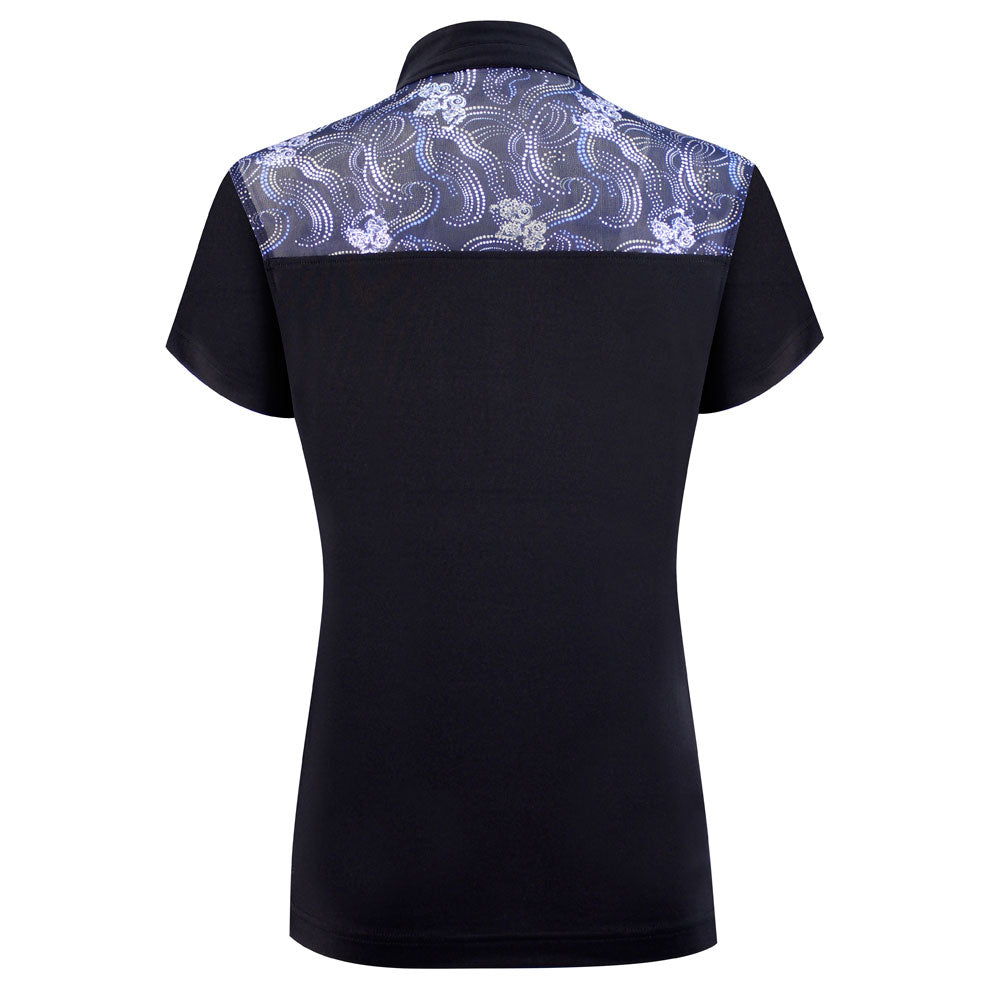 Daily Sports Ladies Short Sleeve Polo in Navy & Printed Mesh