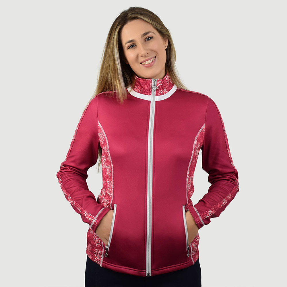 Pure Golf Ladies Patterned Full Zip Mid-Layer in Garnet Berry