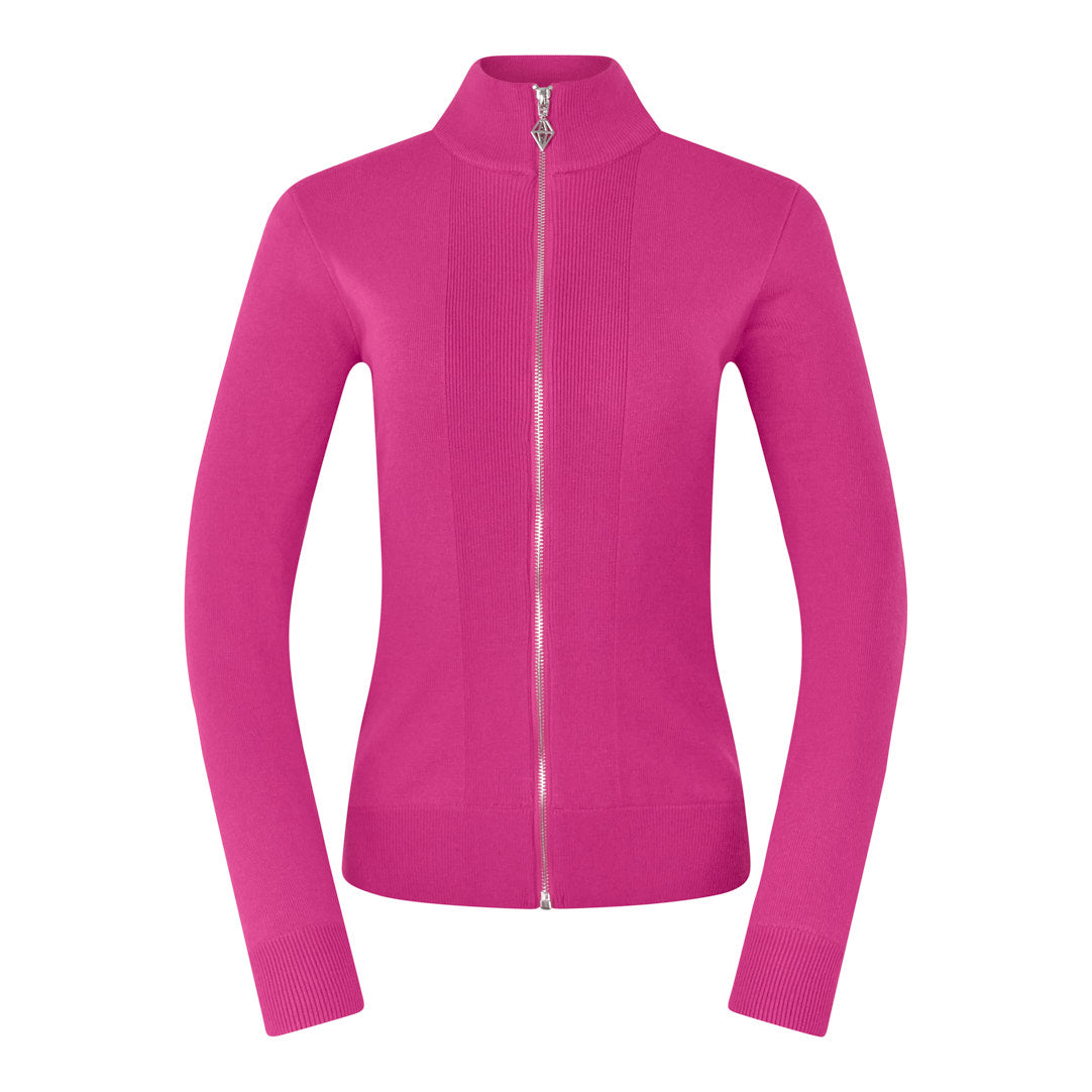 Pure Ladies Full Zip Lined Sweater in Pink Topaz