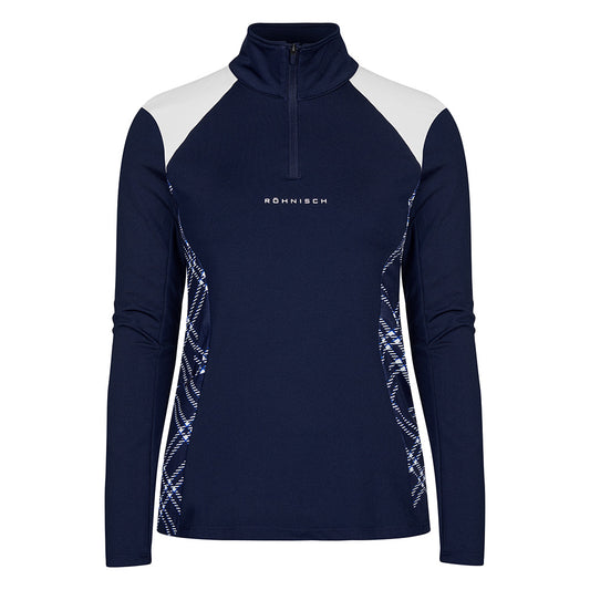 Rohnisch Ladies Thermal Long Sleeve Top with Contrast Panels in Check Navy