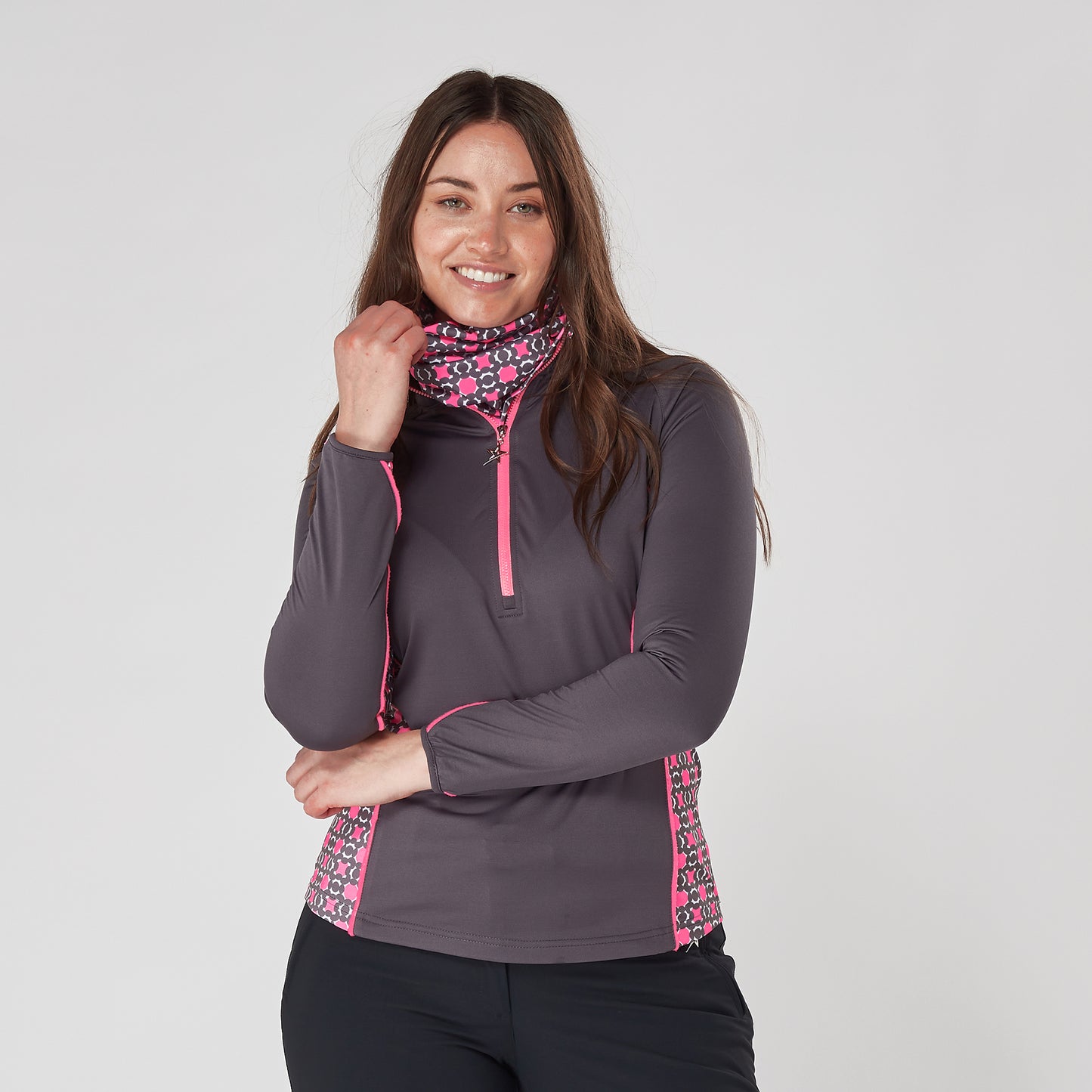 Swing Out Sister Womens 1/4 Zip Top with Print Contour Panels